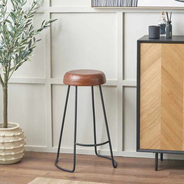 Aldo Vintage Brown Leather Bar Stool