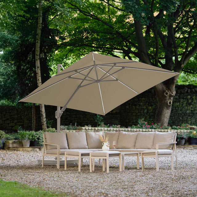 Platinum Glow Challenger Champagne and Sandstone 3m Square Parasol