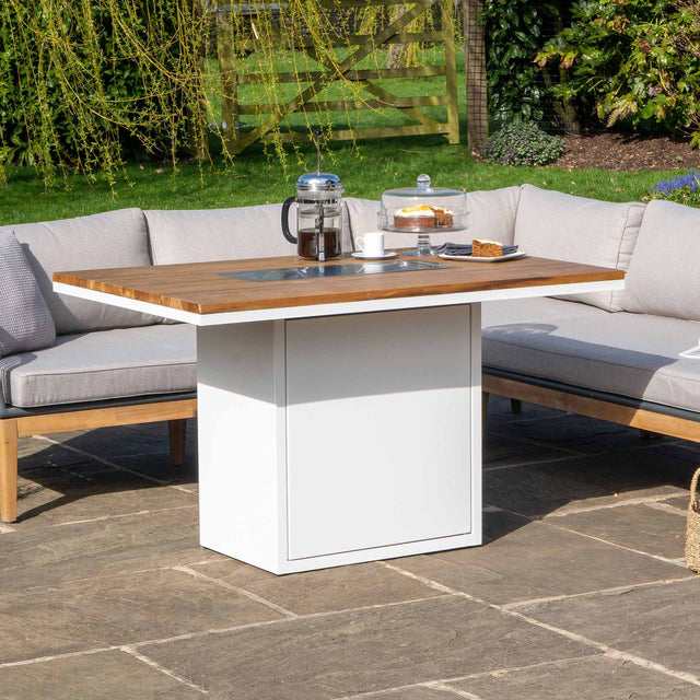 Cosiloft Relaxed White and Teak Fire Pit Dining Table