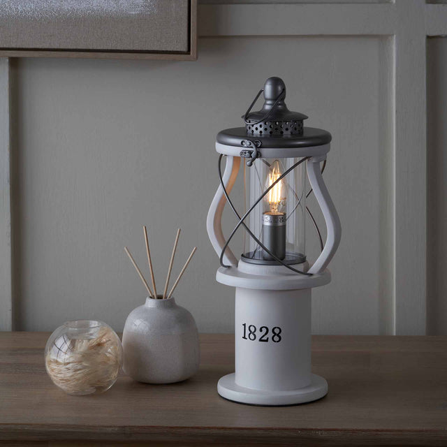 Peregrine White Wood Lantern Table Lamp