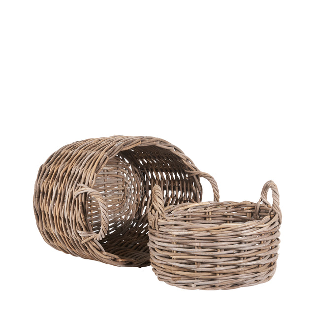 Temba Grey Kubu Oval Baskets S/2