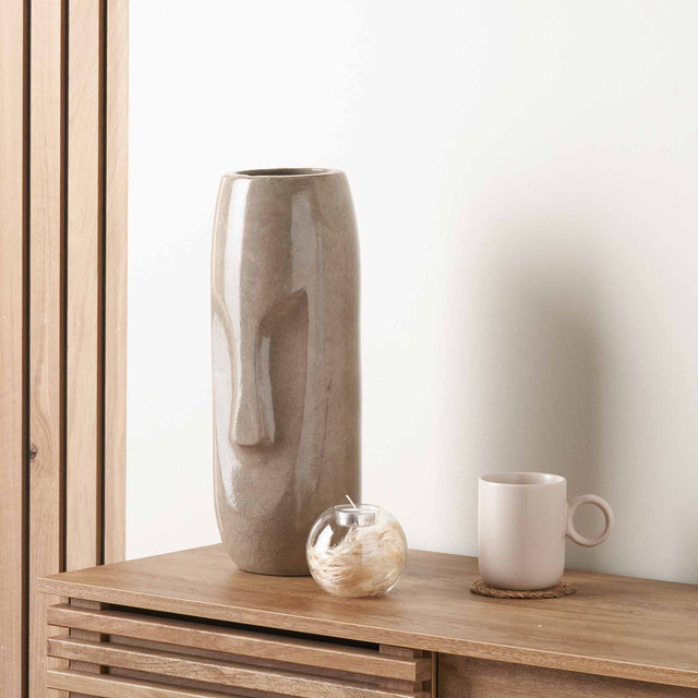 Cara Grey Face Tall Stoneware Vase | Ruma