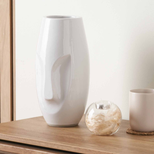 Cara White Face Design Stoneware Vase | Ruma