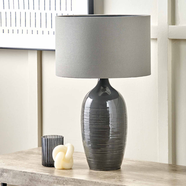 Abrielle Grey Textured Ceramic Table Lamp