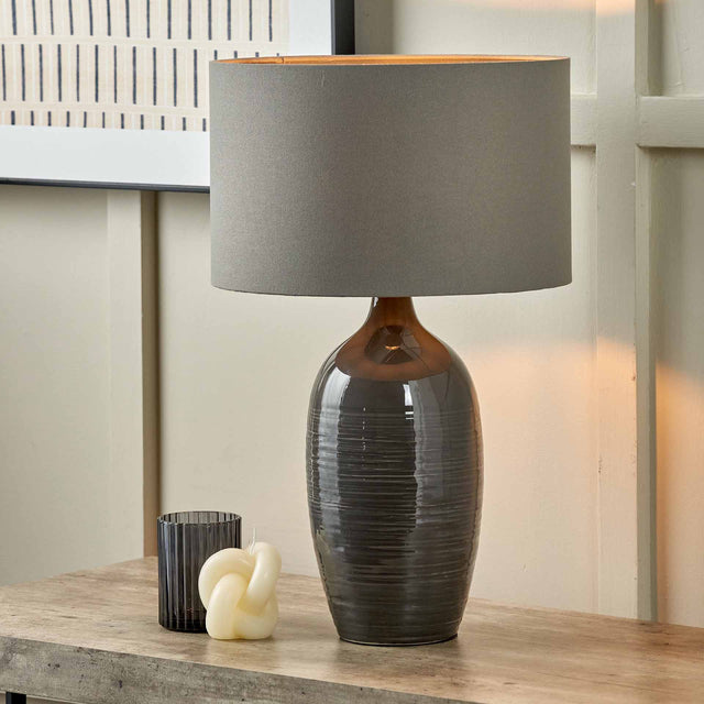 Abrielle Grey Textured Ceramic Table Lamp