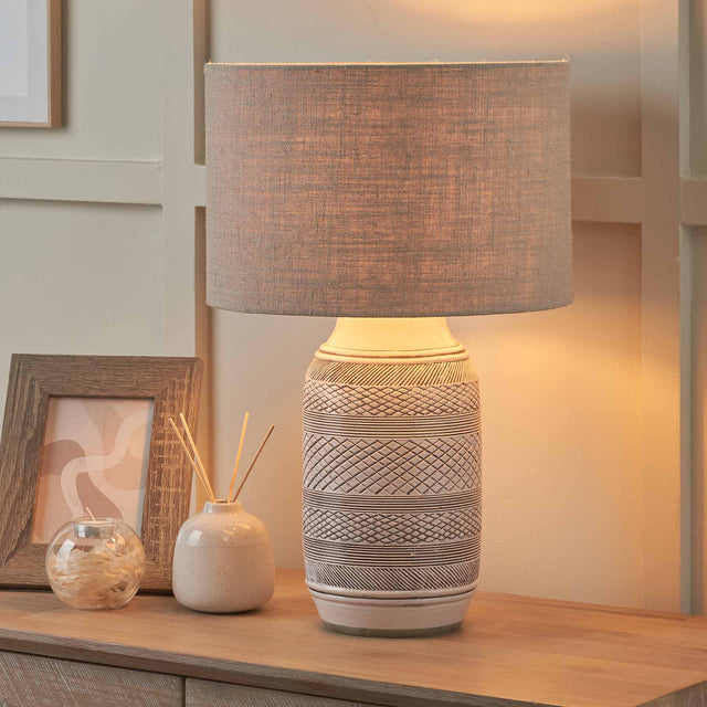 Euthalia White and Black Textured Stoneware Table Lamp Base