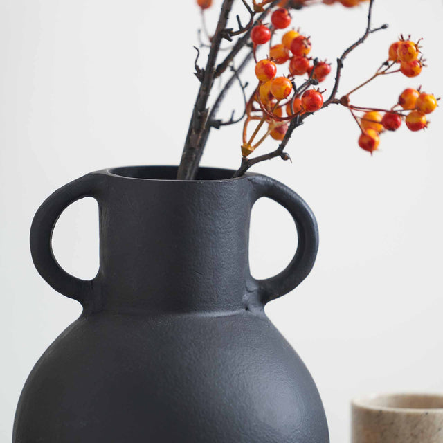 Taluka Black Vase with Handles