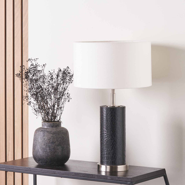 Idris Black Leather Table Lamp Base