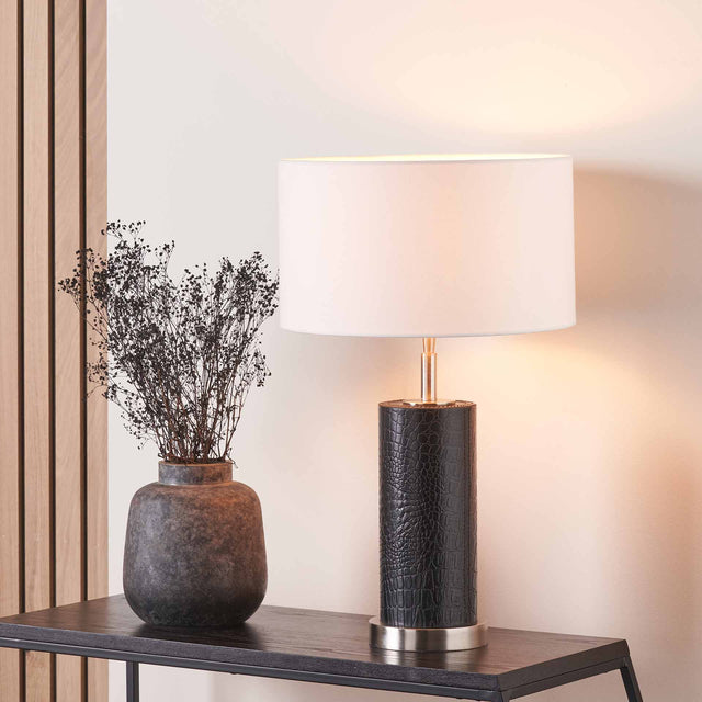 Idris Black Leather Table Lamp Base