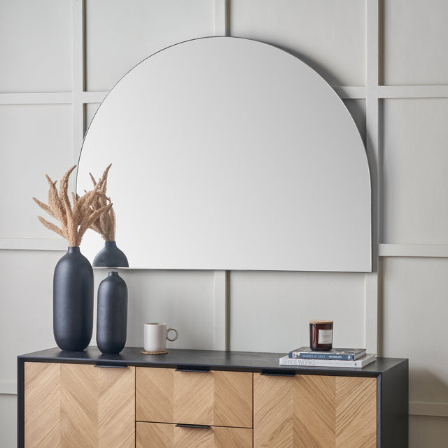 Esara Brushed Silver Slim Frame Wide Arch Wall Mirror