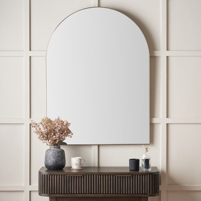 Esara Brushed Gold Slim Frame Tall Arch Wall Mirror