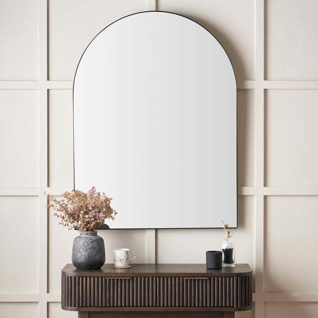 Esara Black Slim Frame Tall Arch Wall Mirror