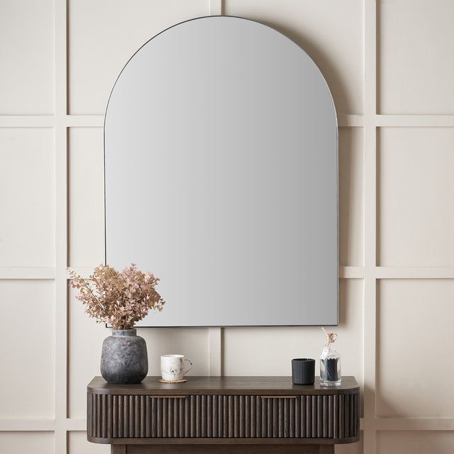 Brushed Silver Slim Frame Tall Arch Wall Mirror