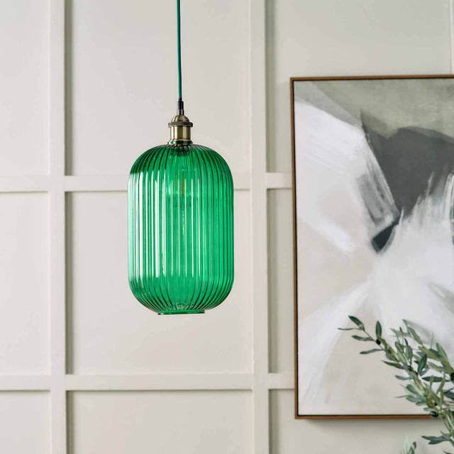 Designers Guild Varese Emerald Ribbed Glass Pendant