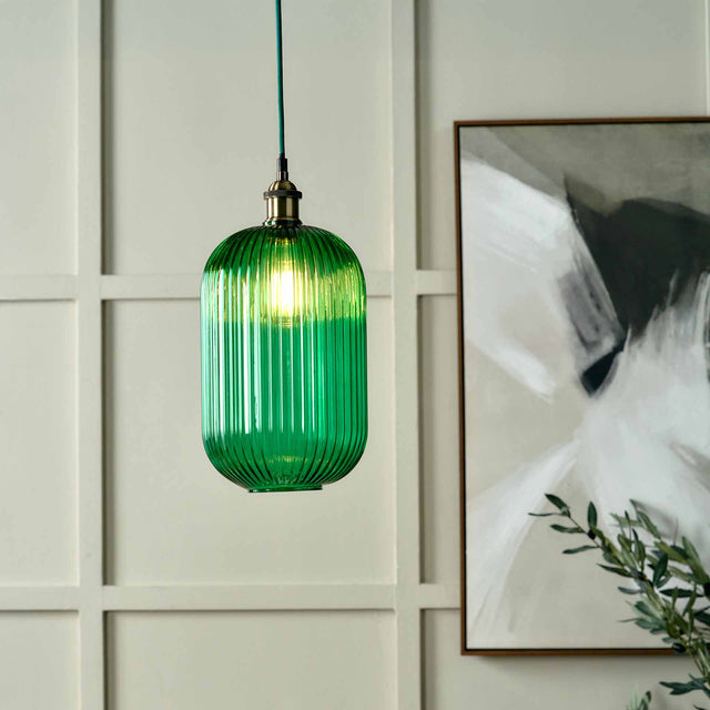 Designers Guild Varese Emerald Ribbed Glass Pendant