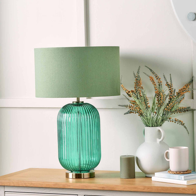 Designers Guild Varese Emerald Ribbed Glass Table Lamp