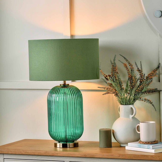 Designers Guild Varese Emerald Ribbed Glass Table Lamp