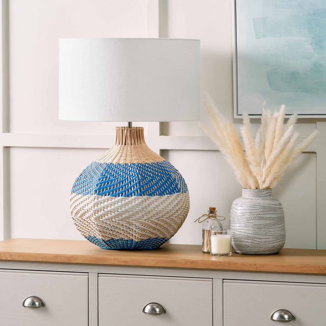 Designers Guild Brera Large Cobalt Rattan Table Lamp