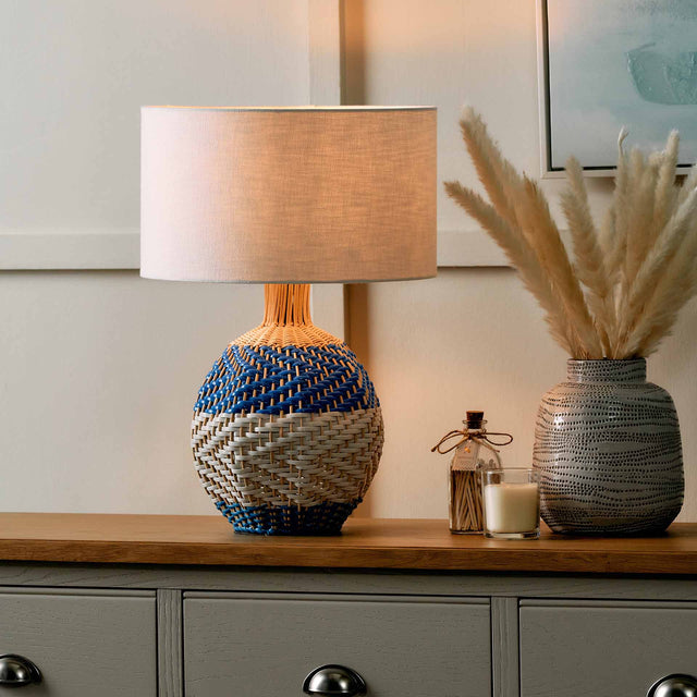 Designers Guild Brera Cobalt Rattan Table Lamp