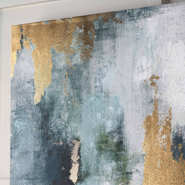 Romy Gold and Blue Abstract Canvas with Black Frame