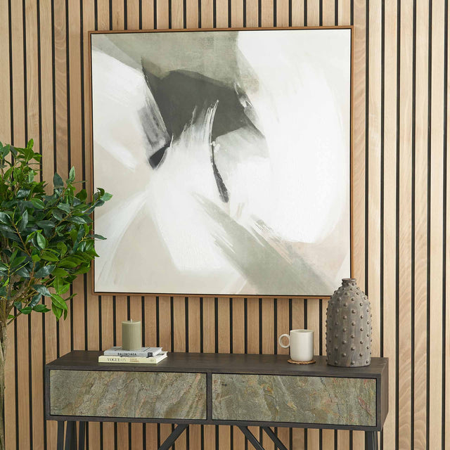 Rhea Monochrome Abstract Canvas with Oak Effect Frame