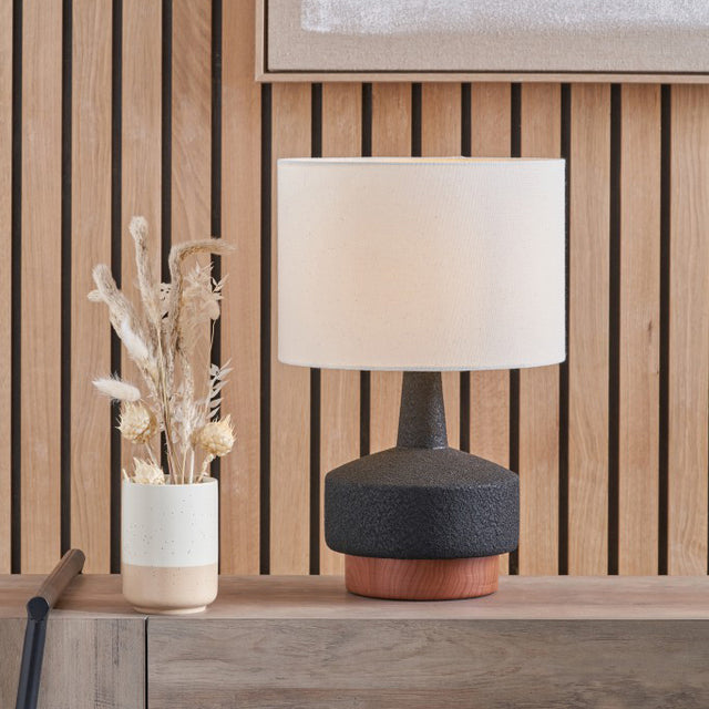 Eli Black and Wood Effect Textured Ceramic Table Lamp