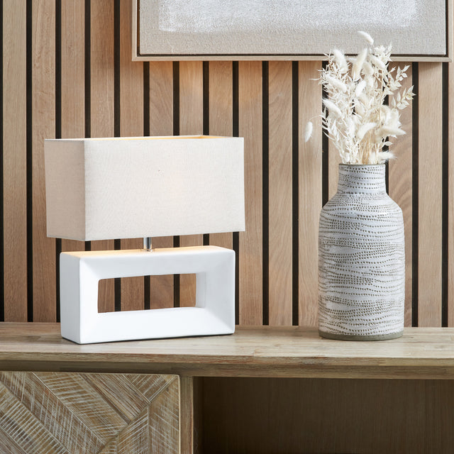 Renga White Rectangular Ceramic Table Lamp