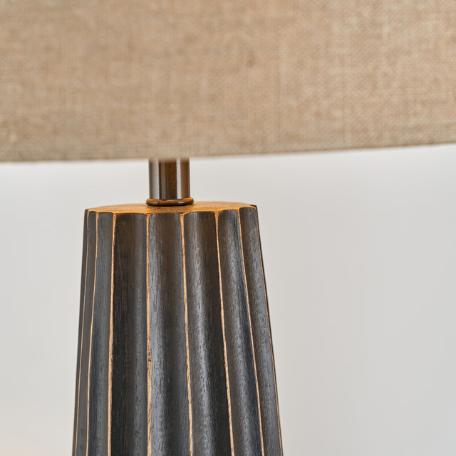 Dorian Black Wash Mango Wood Textured Cone Table Lamp