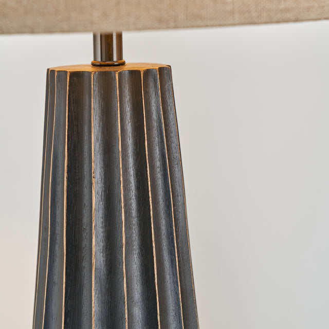 Dorian Black Wash Mango Wood Textured Cone Table Lamp