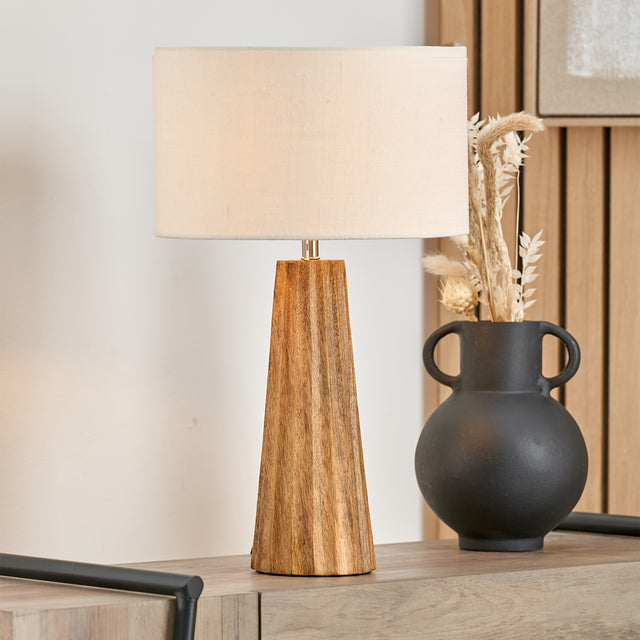 Dorian Natural Mango Wood Textured Cone Table Lamp