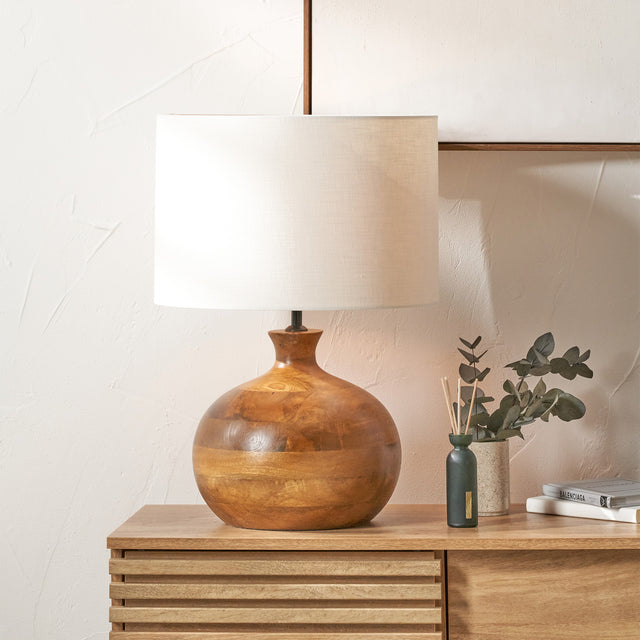 Noa Brown Oiled Mango Wood Round Table Lamp Base