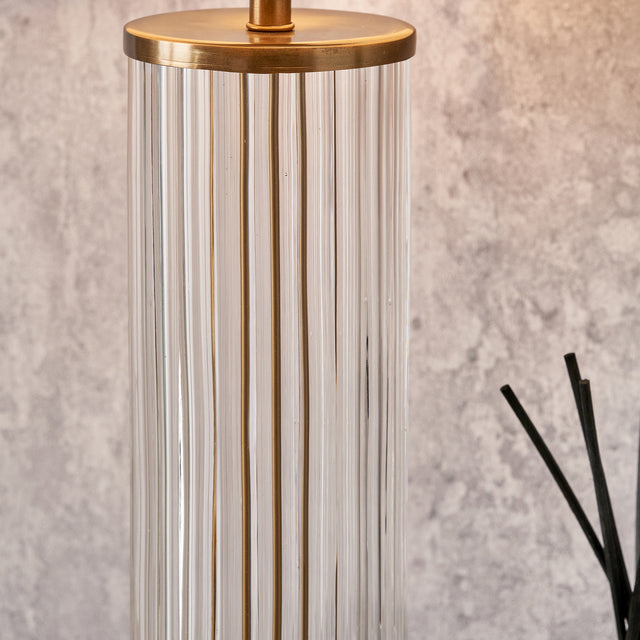 Collette Clear Glass Rod and Antique Brass Table Lamp Base