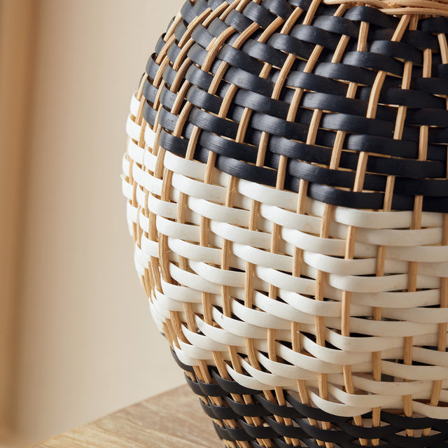 Raina Natural Rattan Black and White Woven Table Lamp