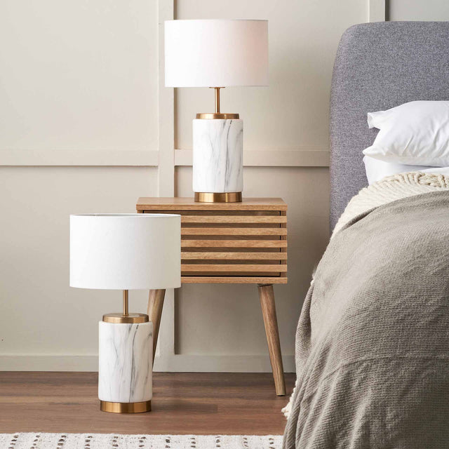 Tate Marble Effect Bedside Table Lamp Set Of 2