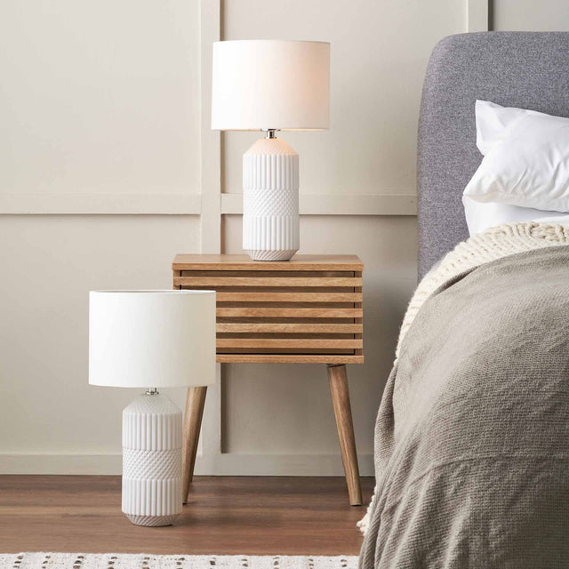 Genève White Textured Tall Bedside Table Lamp Set Of 2