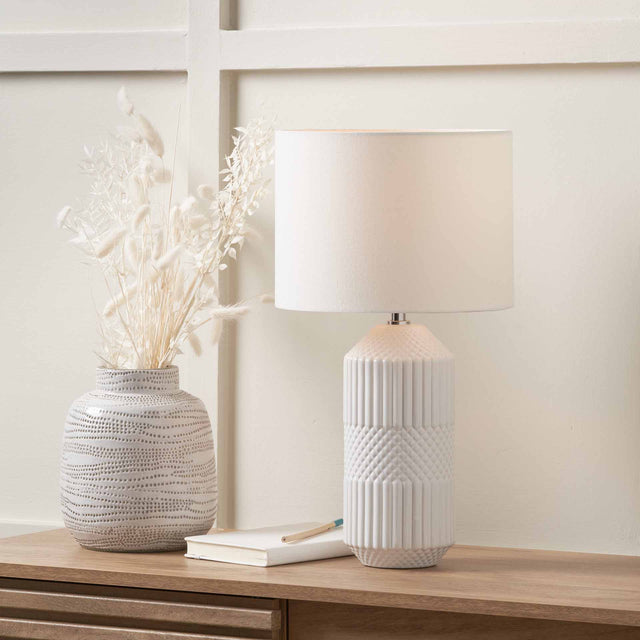 Genève White Geo Textured Tall Ceramic Table Lamp