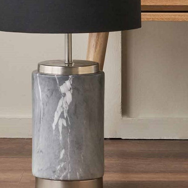 Tate Grey Marble Effect Ceramic Bedside Table Lamp Set Of 2