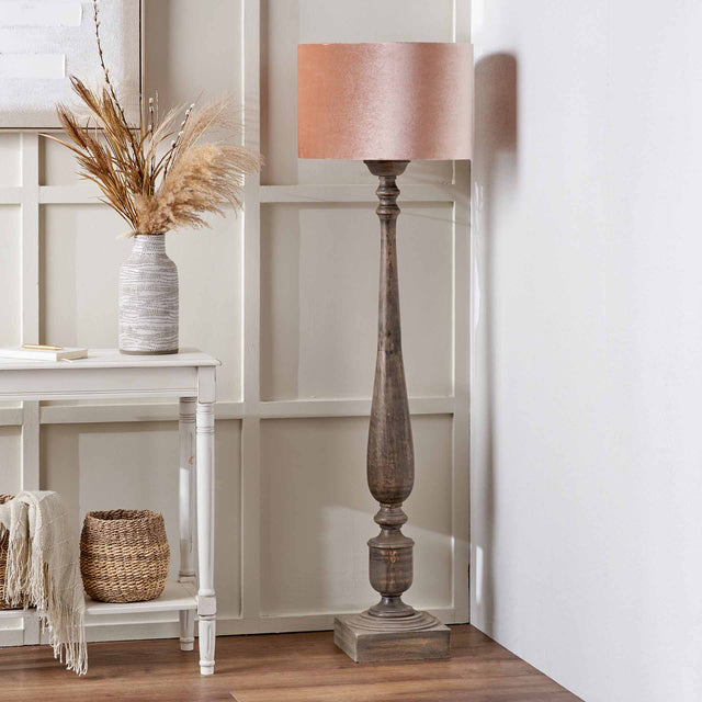 Cora Grey Wash Turned Mango Wood Floor Lamp Base