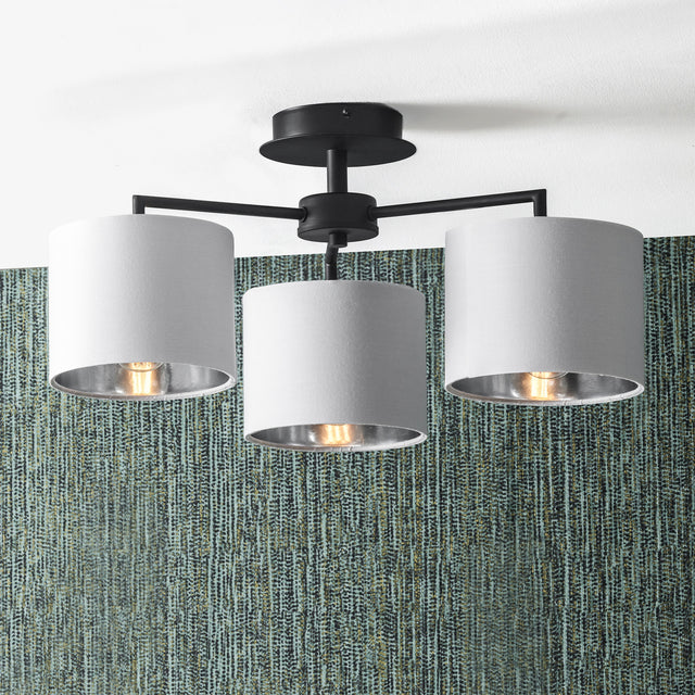 Ailyn 3 Arm Black Semi Flush Ceiling Pendant