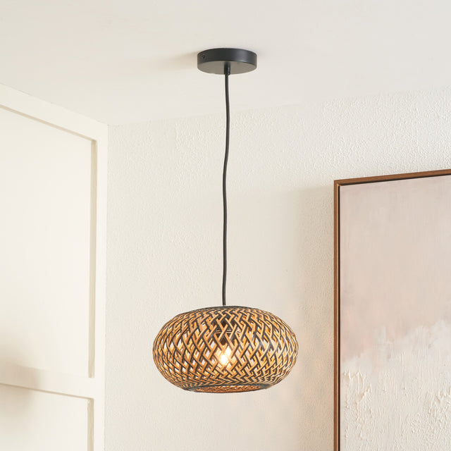 Ivana Black and Natural Rattan Pendant