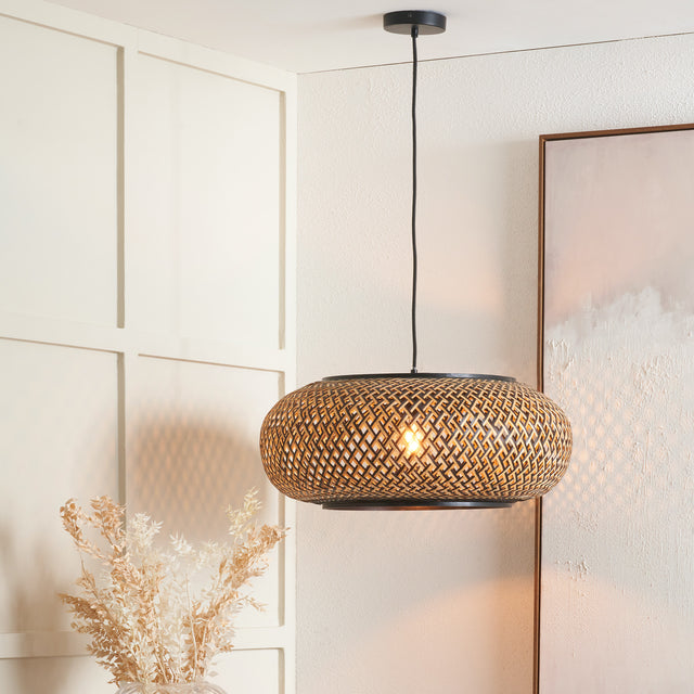 Ivana Black and Natural Rattan Large Pendant