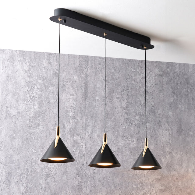 Stella Matt Black and Gold 3 Drop LED Pendant