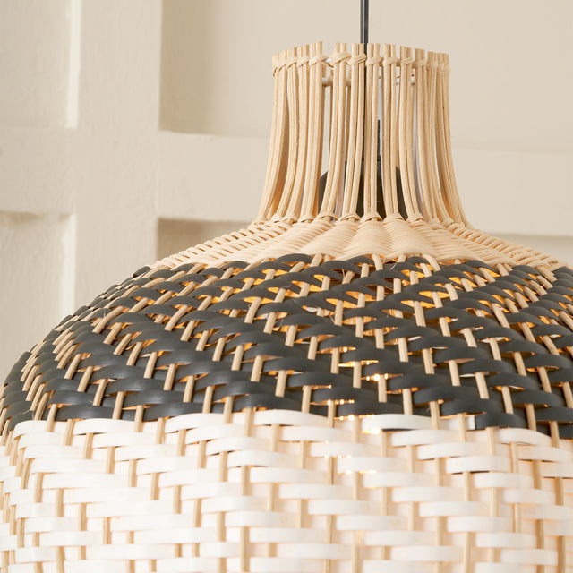 Raina Natural Rattan Black and White Woven Pendant