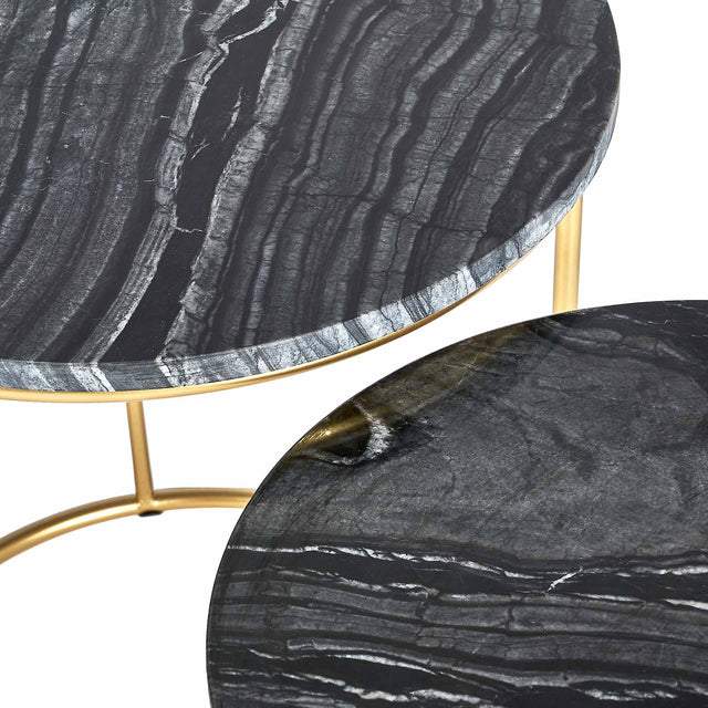 Cecelia Black Marble and Gold Side Tables S/2