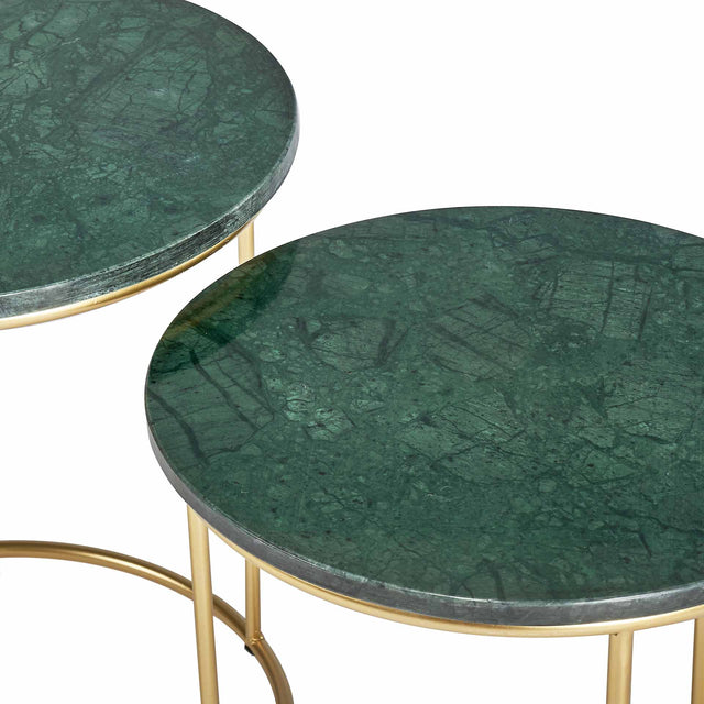 Cecelia Green Marble and Gold Side Tables S/2