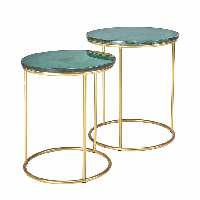 Cecelia Green Marble and Gold Side Tables S/2