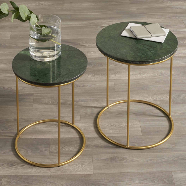 Cecelia Green Marble and Gold Side Tables S/2