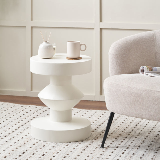 Nico White Fibrestone Side Table