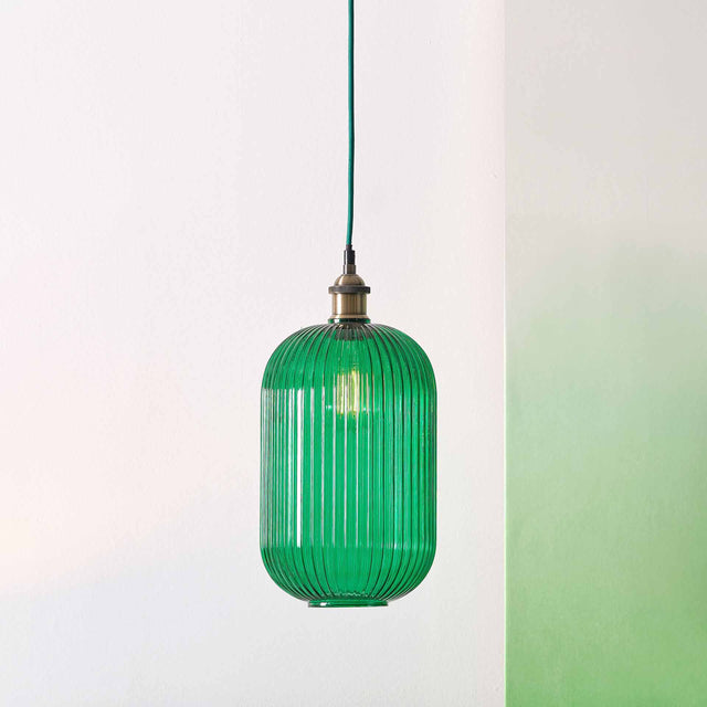 Designers Guild Varese Emerald Ribbed Glass Pendant