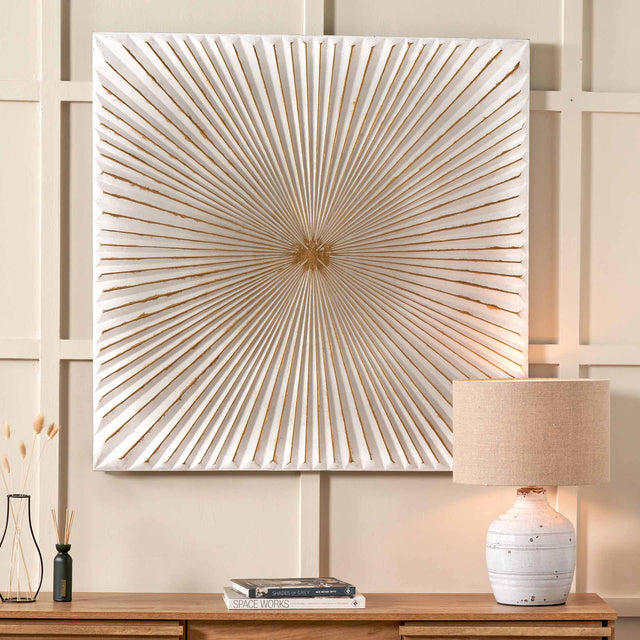 Rai White & Gold Sunburst Wall Art